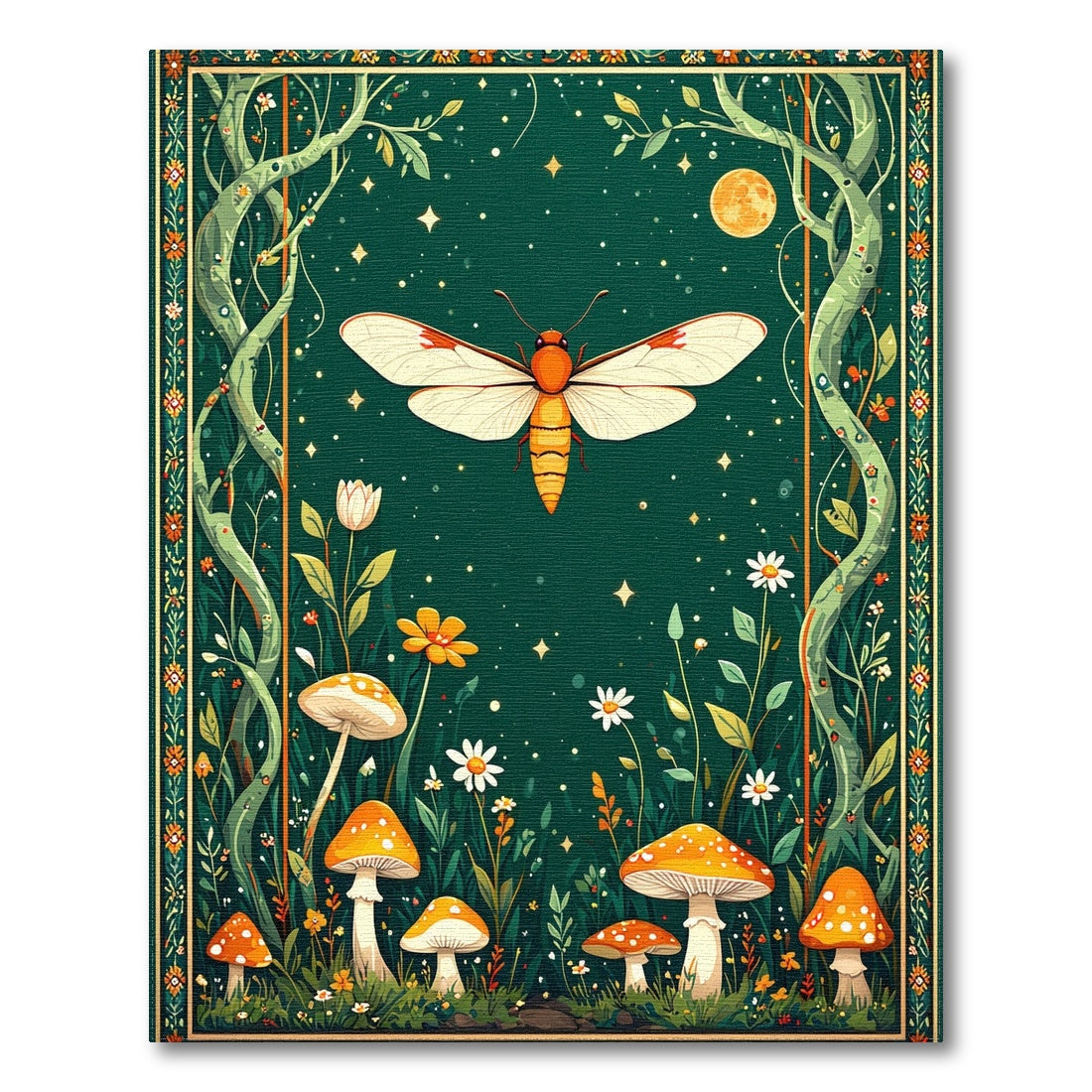 Enchanted Moth Mushroom Green Kids Area Rug