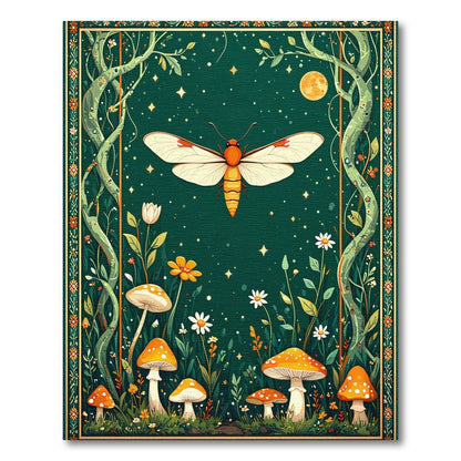 Enchanted Moth Mushroom Green Kids Area Rug