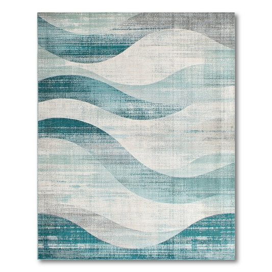 Blue and Teal Wave Teal Wave Coastal Area Rug