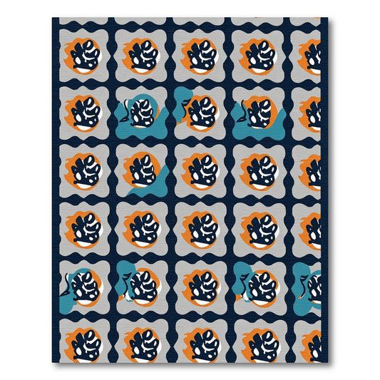 Retro Orange Abstract Squiggle Grid Rug