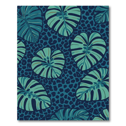 Teal Jungle Leaf Animal Print Rug