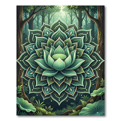 Emerald Lotus Forest Mandala Rug