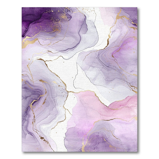Purple Abstract Marble Area Rug with Gold