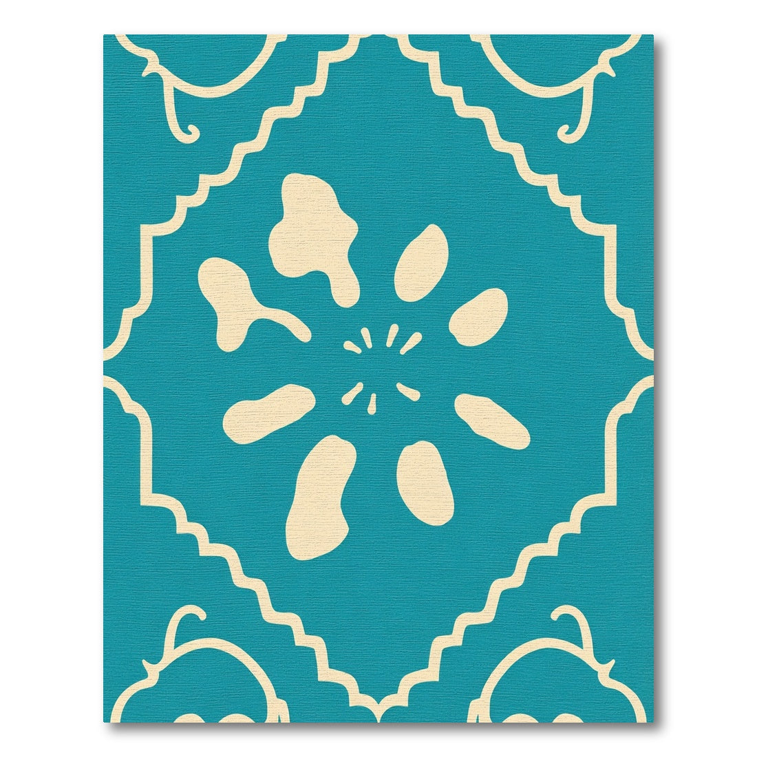 Teal Cream Stylized Flower Medallion Rug