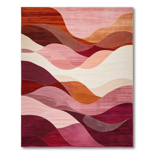 Maroon Pink Peach Wavy Rug