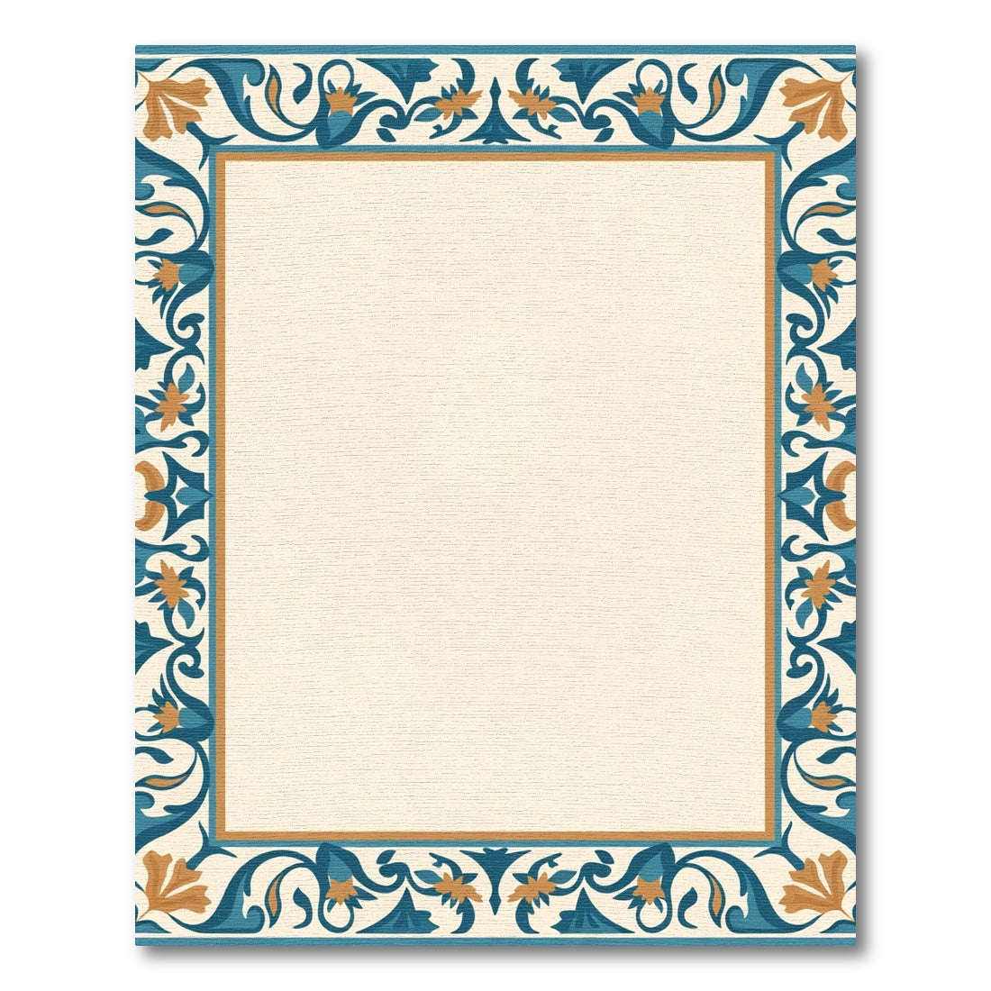 Teal Orange Floral Arch Border Rug
