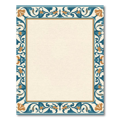 Teal Orange Floral Arch Border Rug