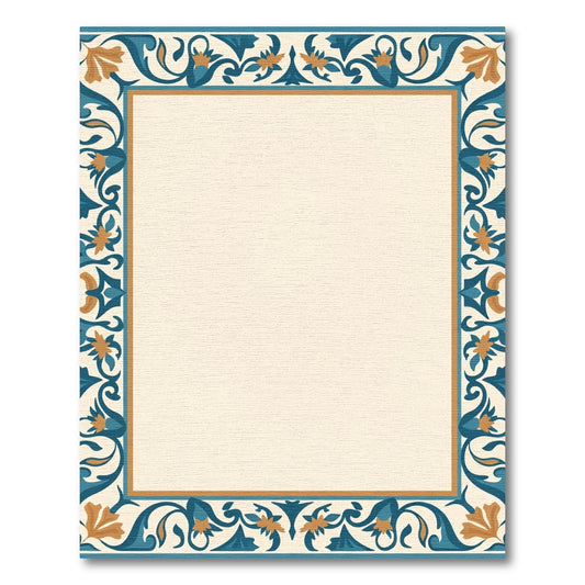 Teal Orange Floral Arch Border Rug
