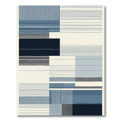 Abstract Blue Horizontal Vertical Stripes Rug