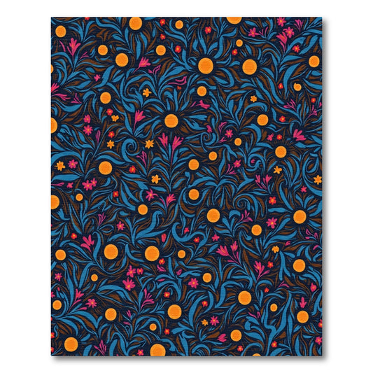 Orangey Dots Blue Floral Swirls Rug