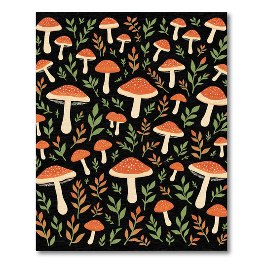 Whimsical Red Mushroom Forest Pattern Rug