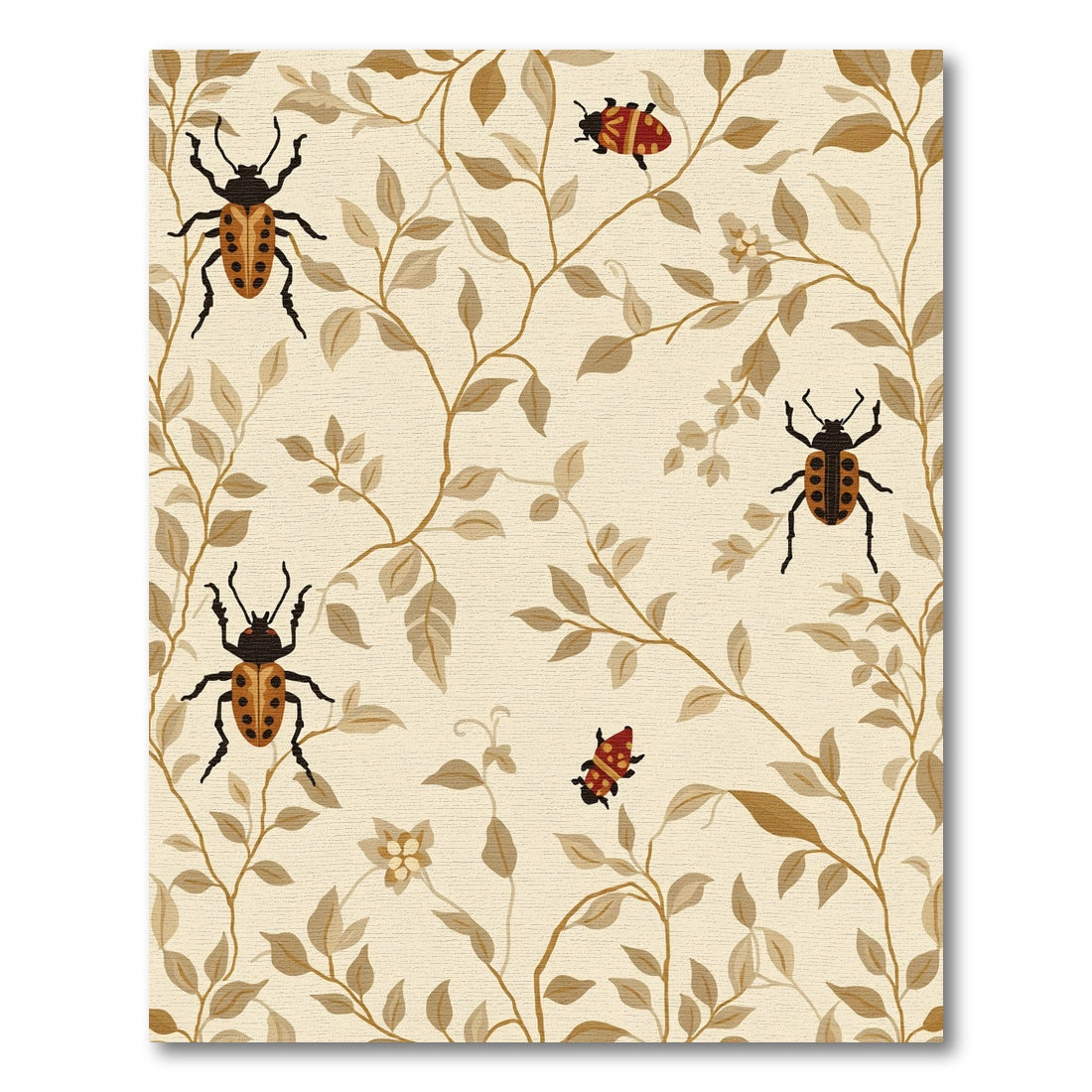 Beetles and Branches Beige Botanical Rug