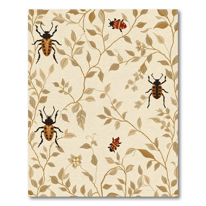 Beetles and Branches Beige Botanical Rug
