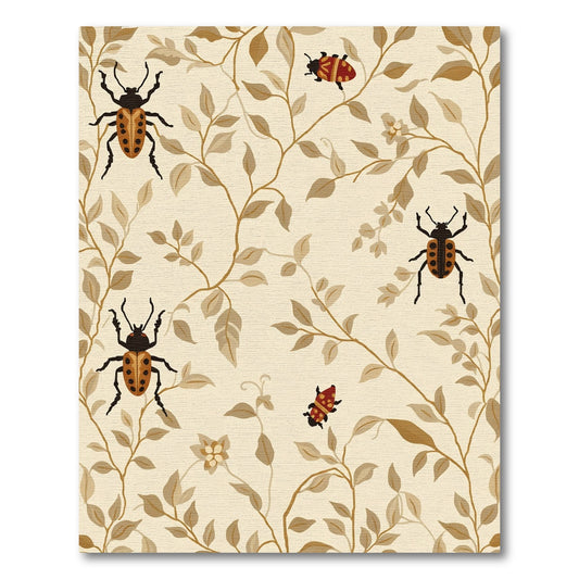 Beetles and Branches Beige Botanical Rug