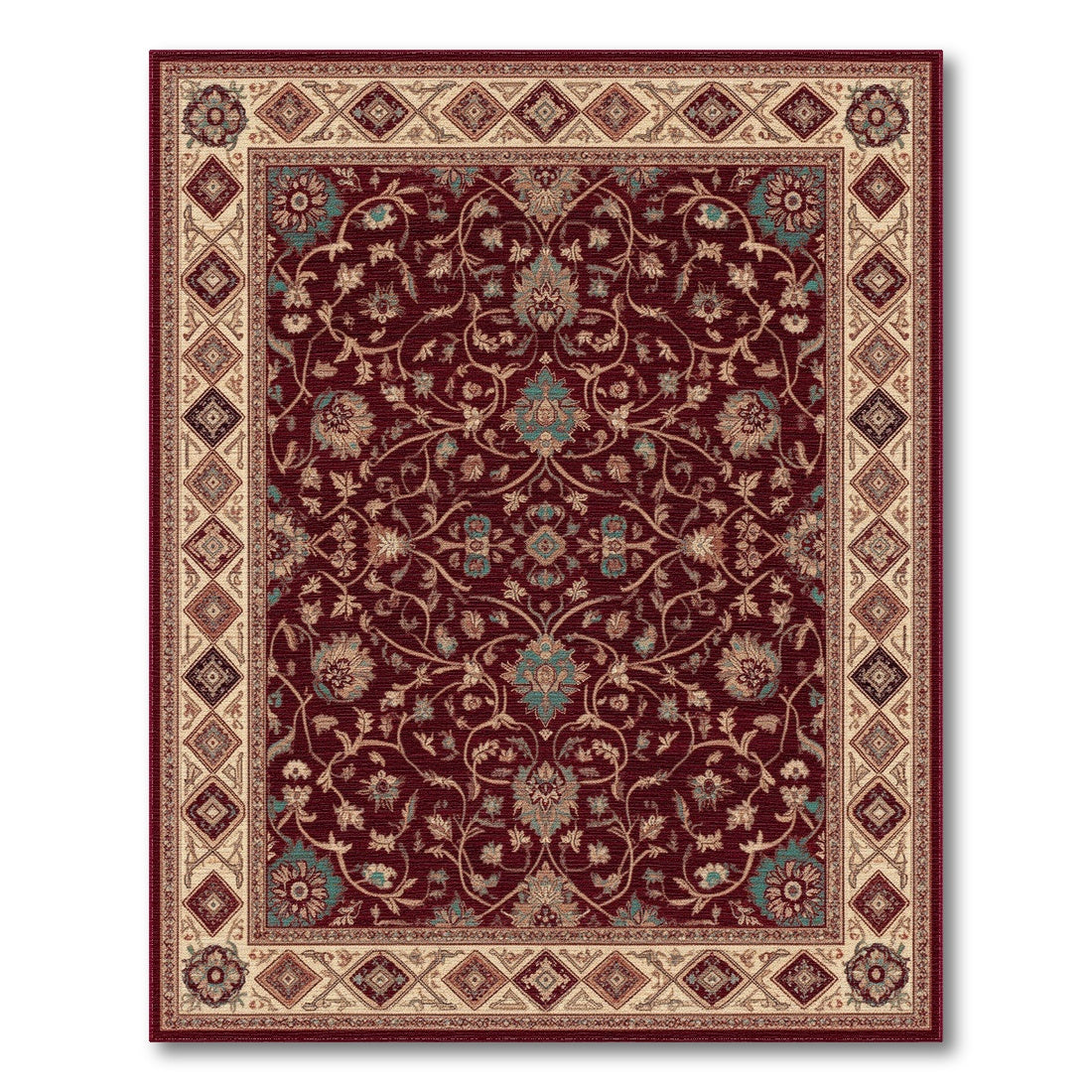 Deep Red Persian Floral Area Rug
