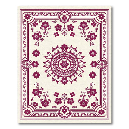 Deep Red Floral Mandala Border Art Rug