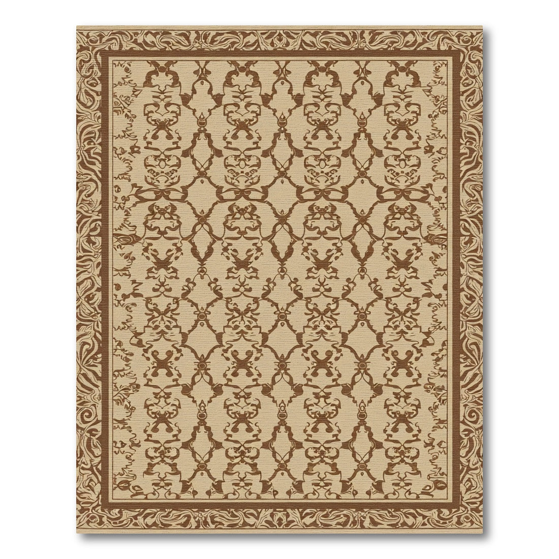 Vintage Brown Damask Scrollwork Rug