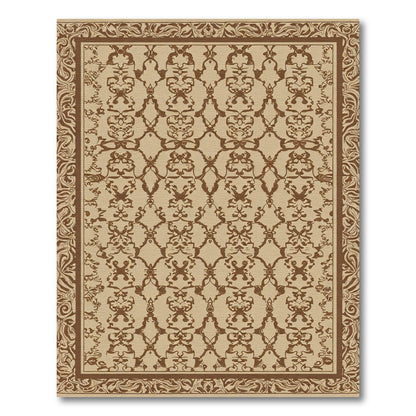 Vintage Brown Damask Scrollwork Rug