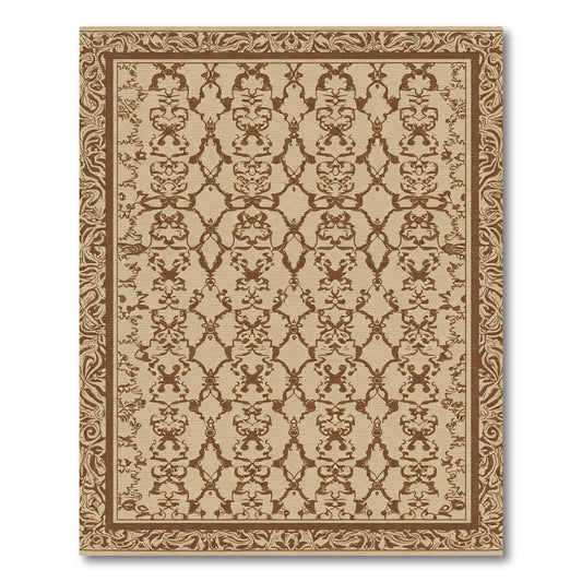 Vintage Brown Damask Scrollwork Rug
