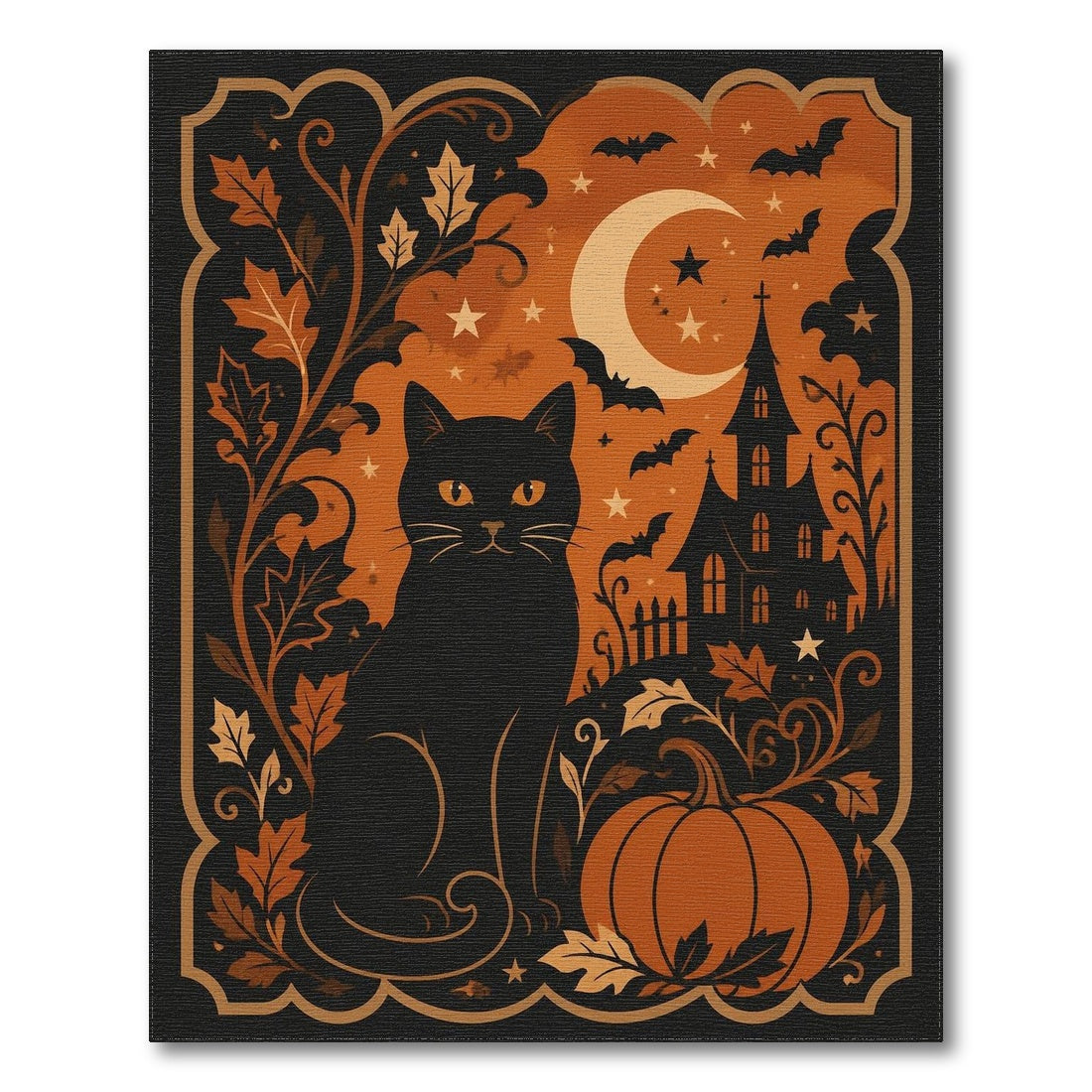 Distressed Vintage Orange Black Cat Pumpkin Halloween Area Rug