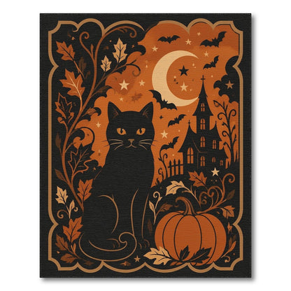 Distressed Vintage Orange Black Cat Pumpkin Halloween Area Rug