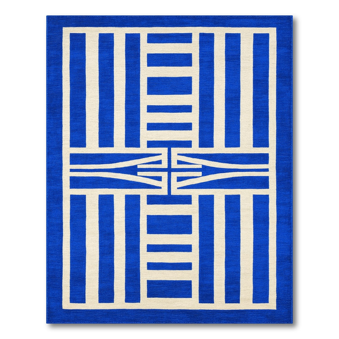 Blue Geometric Area Rug with Ivory Accents