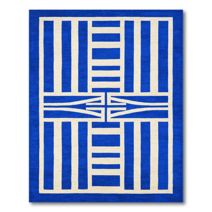Blue Geometric Area Rug with Ivory Accents