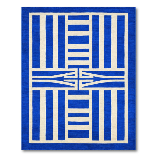 Blue Geometric Area Rug with Ivory Accents