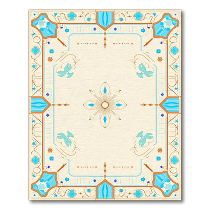 Aqua Orange Floral Border medallion Rug
