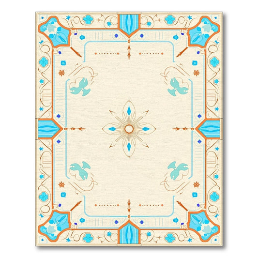 Aqua Orange Floral Border medallion Rug