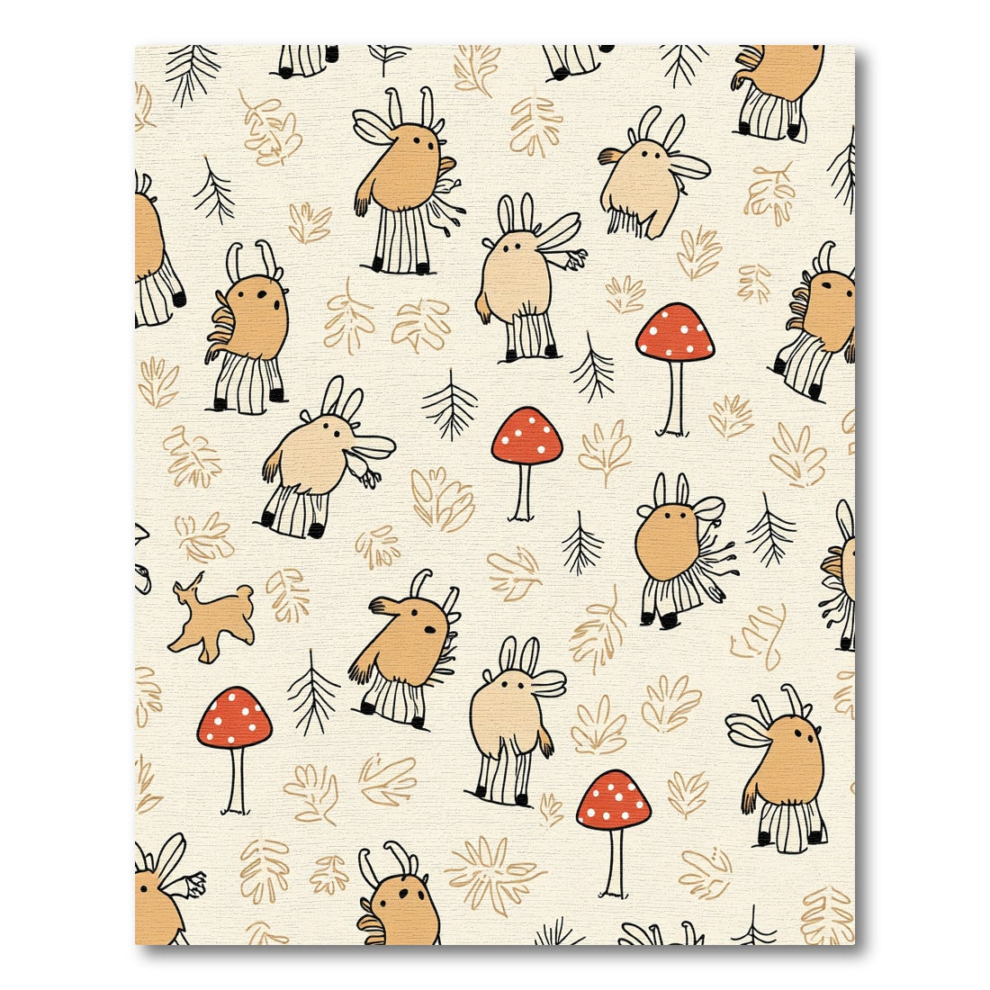 Whimsical Creatures Woodland Mushroom Pattern Rug