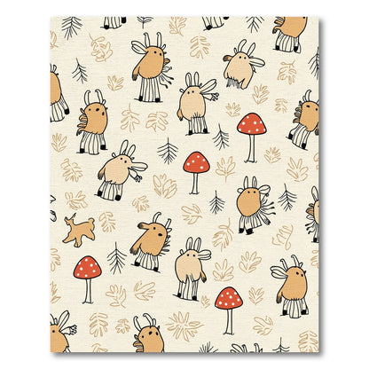 Whimsical Creatures Woodland Mushroom Pattern Rug