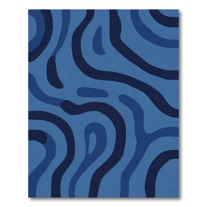 Monochromatic Blue Abstract Organic Lines Rug