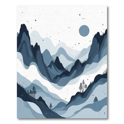 Misty Indigo Mountain Landscape Vista Rug