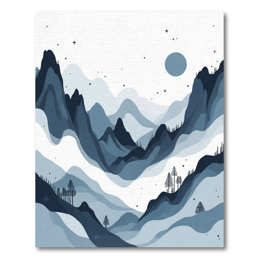 Misty Indigo Mountain Landscape Vista Rug