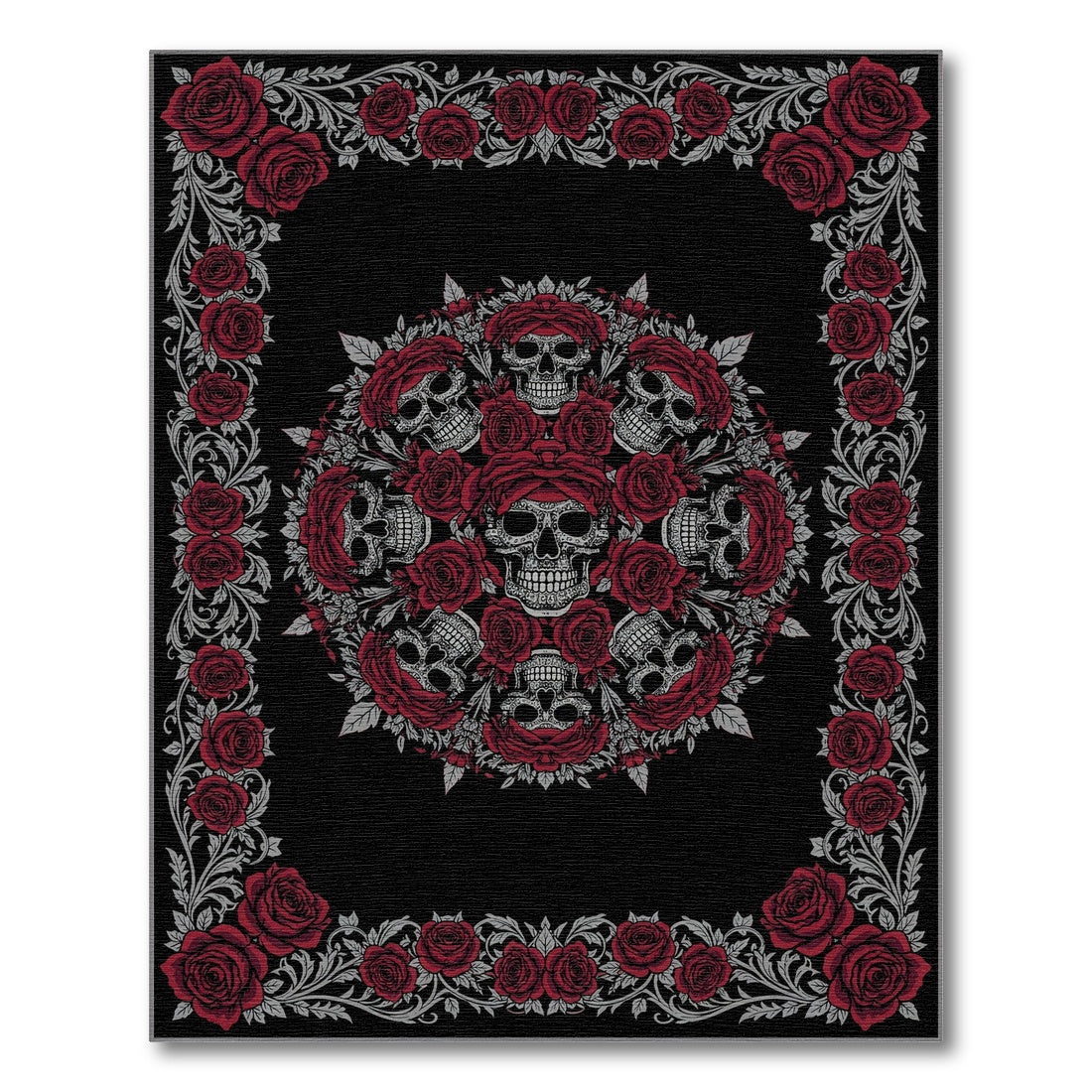 Floral Vintage Red Rose Skull Area Rug
