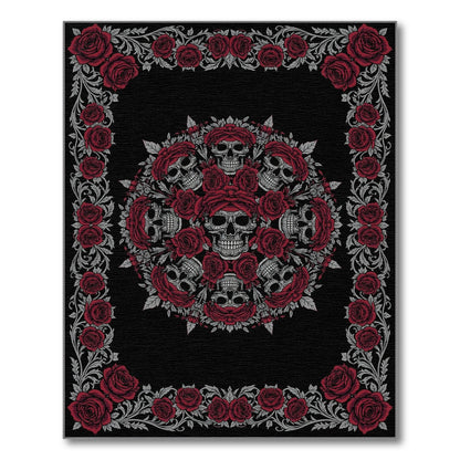 Floral Vintage Red Rose Skull Area Rug