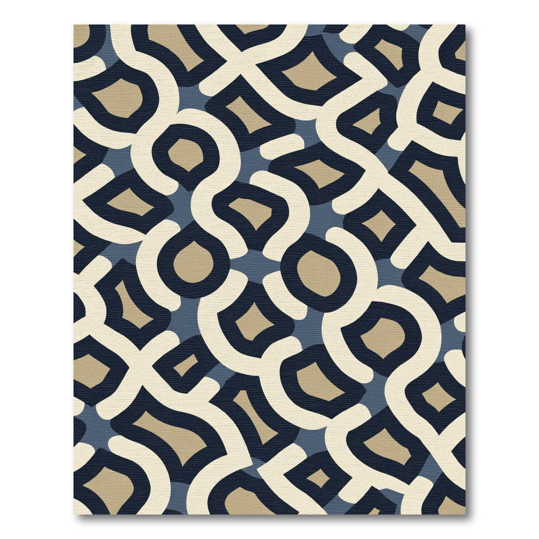 Blue Tan Organic Interlocking Forms Rug
