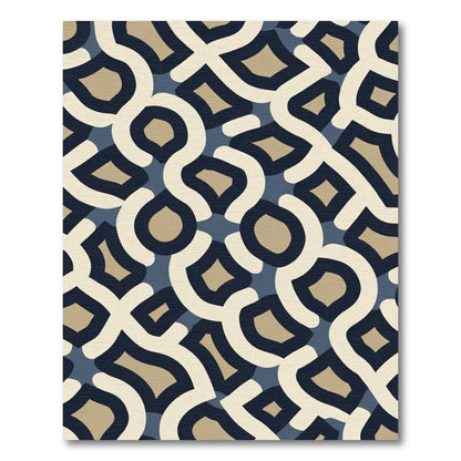 Blue Tan Organic Interlocking Forms Rug