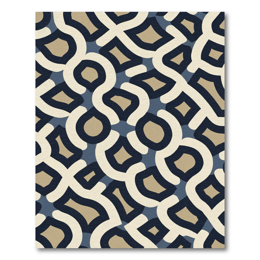 Blue Tan Organic Interlocking Forms Rug