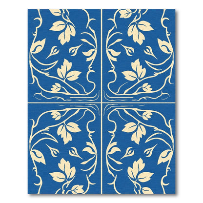 Navy Floral Vine Scroll Medallion Rug