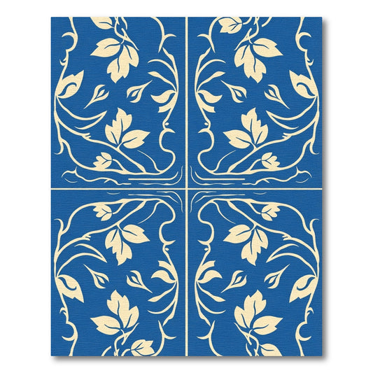 Navy Floral Vine Scroll Medallion Rug