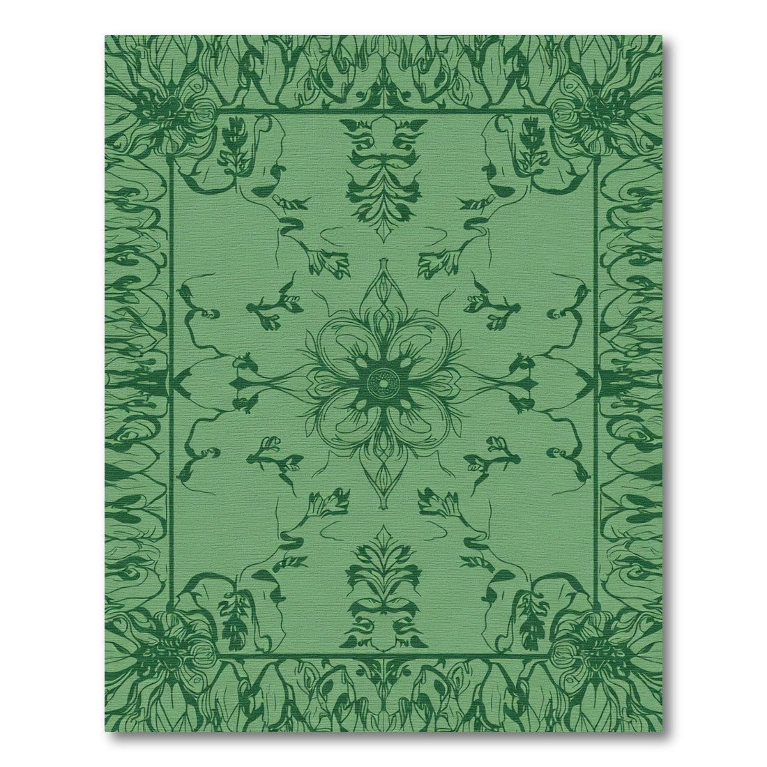 Emerald Green Floral Medallion Art Nouveau Rug