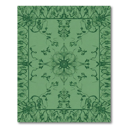 Emerald Green Floral Medallion Art Nouveau Rug