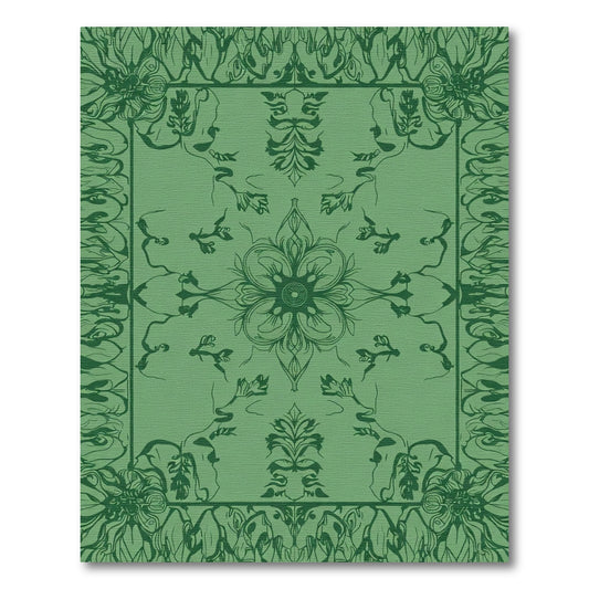 Emerald Green Floral Medallion Art Nouveau Rug