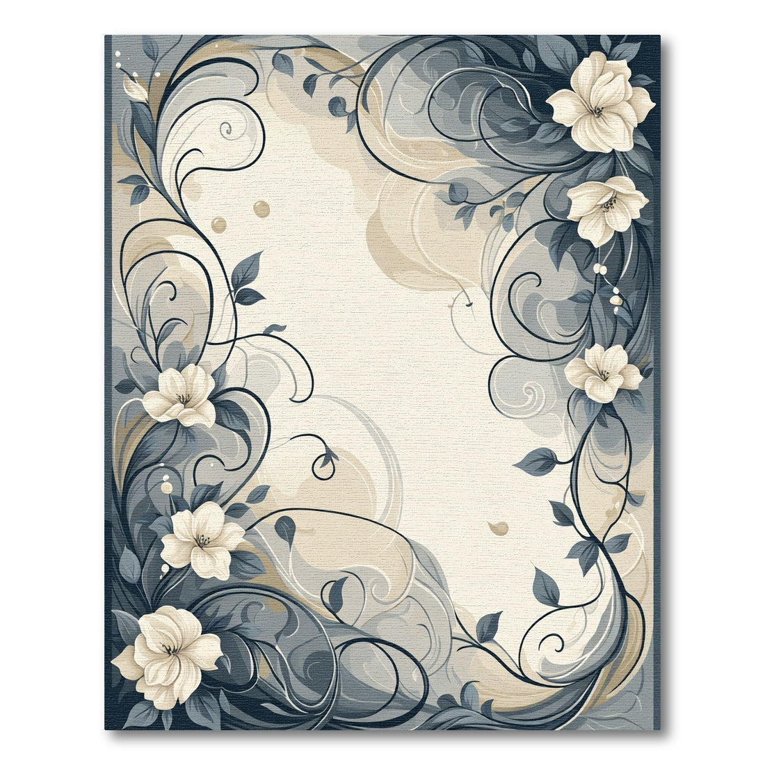 Elegant Cream Floral Vine Scrolling Rug