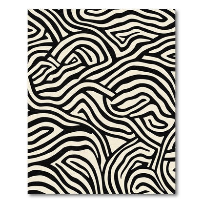 Black Cream Abstract Zebra Ribbons Rug