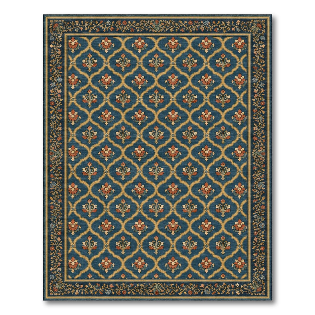 Traditional Persian Blue and Teal Blue Teal Floral Persian Area Rug