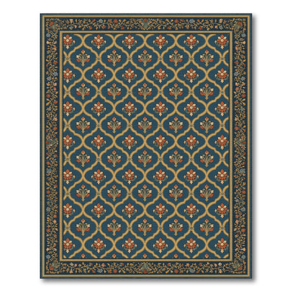 Traditional Persian Blue and Teal Blue Teal Floral Persian Area Rug
