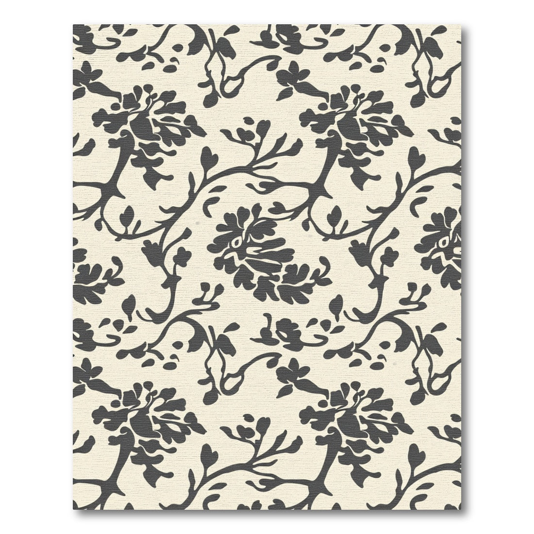 Dark Charcoal Floral Branch Art Rug
